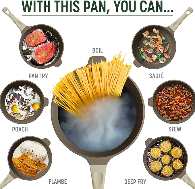 Goodful All-in-One Pan, Multilayer Nonstick, High-Performance Cast Construction, Multipurpose Design Replaces Multiple Pots and Pans, Dishwasher Safe Cookware, 11-Inch, 4.4-Quart Capacity, Linen