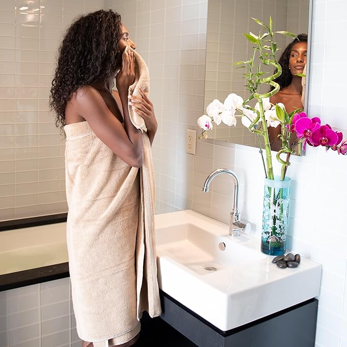 Mosobam Luxury Turkish Towels Bath Sheets 35X70 Light Taupe 700 GSM Bamboo Viscose & Aegean Turkish Combed Cotton