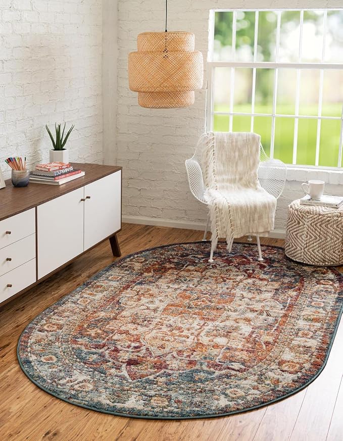 Unique Loom Isabella Collection Area Rug - Adjani (4' 1" x 6' 1" Oval, Multi/ Beige)