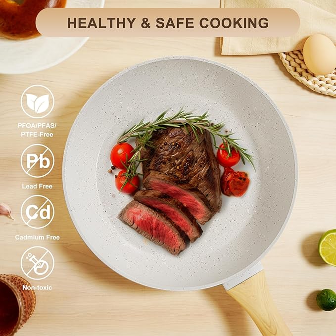 EWFEN 25 Pcs Pots and Pans Set, Nonstick Ceramic Cookware Sets, Healthy Non-Toxic, Large Capacity, Induction Compatible, Cooking Set with Frying Pans & Saucepans, PFAS/PTFE/PFOA Free, Cream White