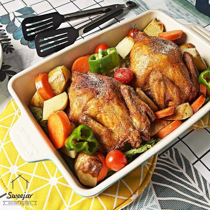 Sweejar Ceramic Bakeware Set, Rectangular Baking Dish for Oven Lasagna Pans for Cooking, Kitchen, Cake Dinner, Banquet and Daily Use, 11.8 x 7.8 x 2.76 Inches of Casserole Dishes (Turquoise)