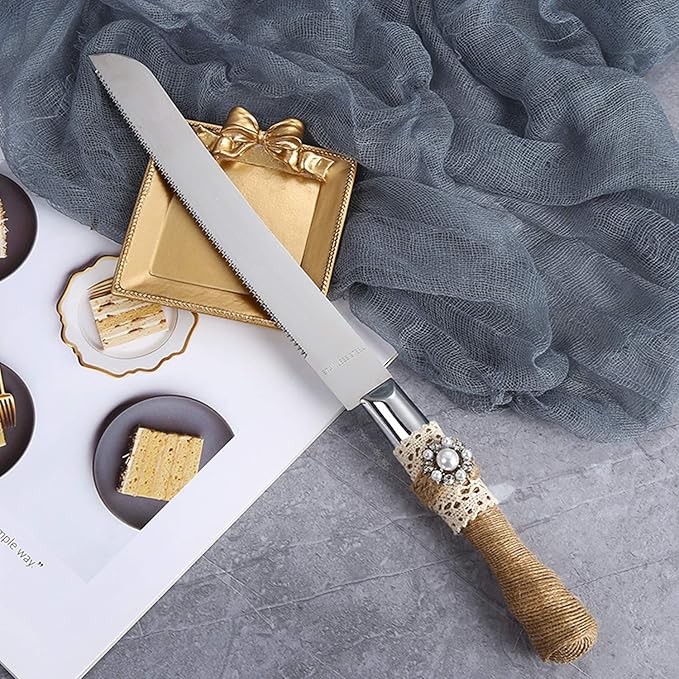 TANG SONG Set of 2 Rustic Wedding Cake Knife and Serving Set Wedding Cake Knife Serveing, Rustic Wedding Cake Knife Set for Parties Weddings Anniversaries