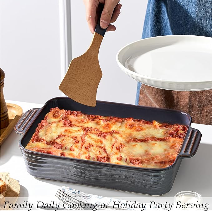 Ceramic Baking Dish Set of 3, Casserole Dishes for Oven, Square Porcelain Bakeware Set with Handles, Lasagna Baking Pan for Cooking, Perfect for Baking and Serving, Housewarming, Halloween, Thanksgiving, Christmas, New Year- Kiln-Transformed Purple