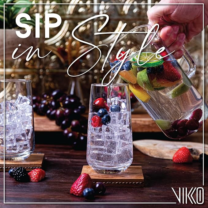 Vikko Drinking Glasses, Glass Cups, Set of 4 Highball Water Glasses 16.25 Ounce, Premium Tall Drinking Glass, Dishwasher Safe DrinkingWare