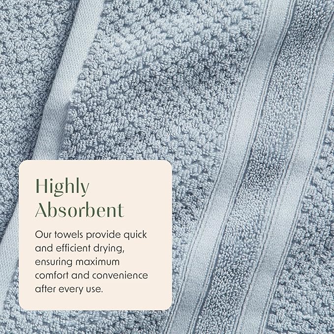 Springtree Home Blue Bath Towels Set of 6 | Popcorn Textured | 100% Combed Cotton | Absorbent Quick-Dry Towels for Bathroom | Oeko-TEX® Standard 100 Cotton | Poli Collection - Blue Fog