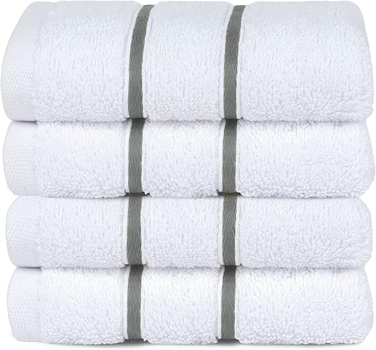 4 Packed White Washcloth Set, 100% Turkish Cotton Washcloths Washrags, Small Hand Face Towels for Bathroom and Kitchen, Light Gray