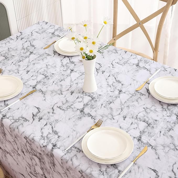 Walrus Heavy Duty Vinyl Tablecloth with Flannel Backing Waterproof Oil-Proof Plastic Table Cloth Stain-Resistant Wipeable Rectangle or Square Table Cover for Indoor and Outdoor (Marble, 60X102 Inch)