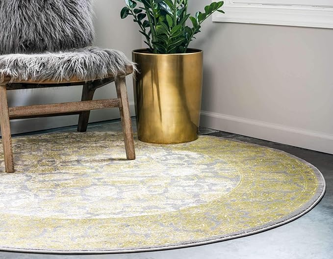 Unique Loom Traditional Classic Intricate Design Distressed Vintage Detail, Area Rug, 6' 0" x 6' 0", Light Green/Gray