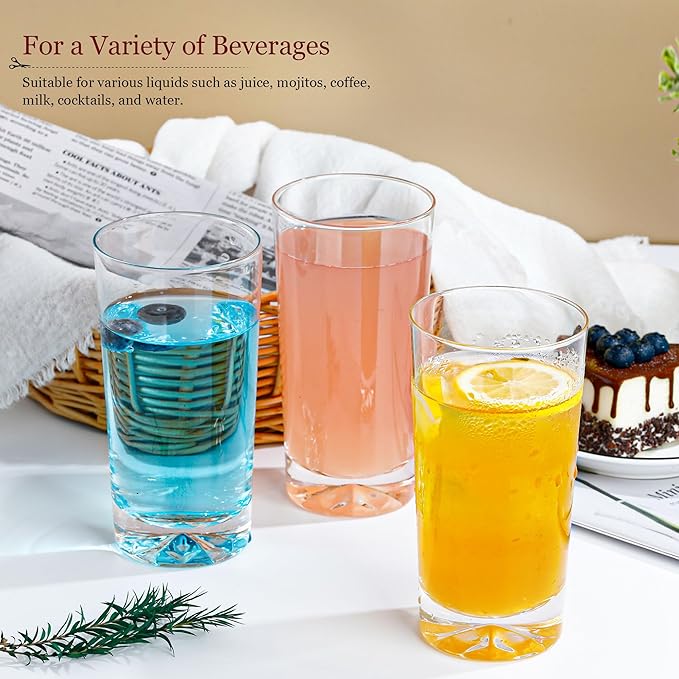 Drinking Glasses Set of 6, 16oz Glass Cups with Wide Mouth Design,Water Glasses for Bar Glassware, Premium Tall Glasses Drinking Set for Water, Beer, Juice and Cocktail, Unique Christmas Gifts