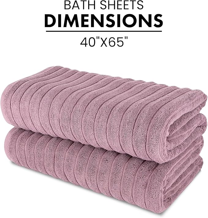 Classic Turkish Towels CTT - Premium 2 Piece Jumbo Bath Sheets, 100% Turkish Cotton, Absorbent & Ultra Comfy Bath Towel Sheets for Hotels & Spa | 40"x65" (Mauve)