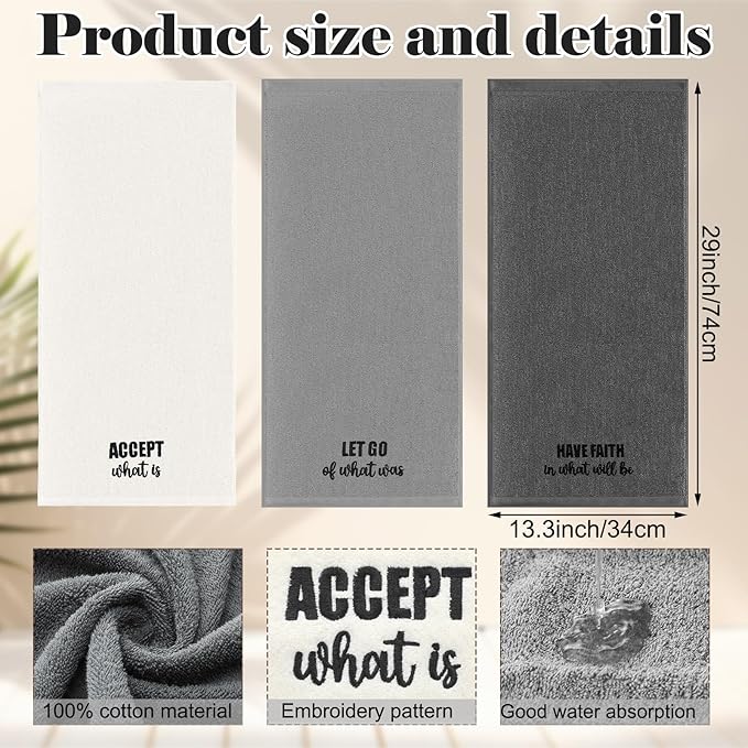 3pcs Farmhouse Decorative Hand Towels for Bathroom and Kitchen Rustic Embroidered 100% Cotton Hand Towels Decorative Set for Boho Bathroom Decor (Motivational Language)