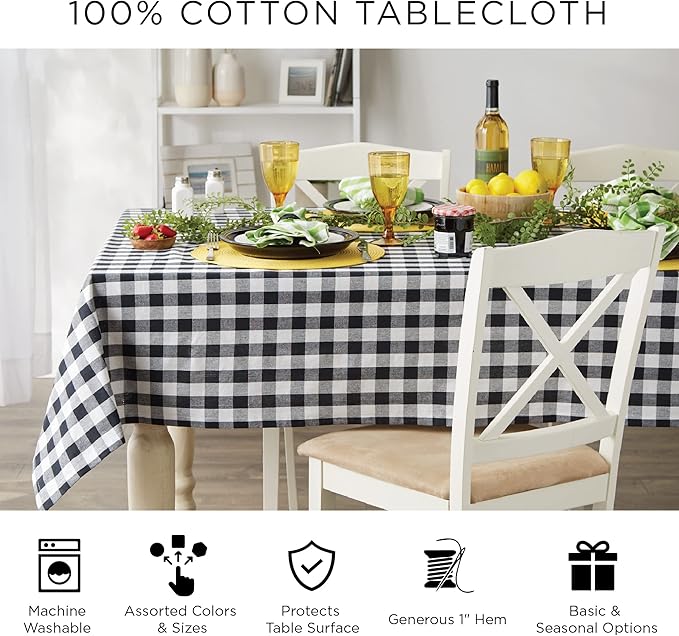 DII French Stripe Tabletop Collection Farmhouse Style Dining Table Linen Tablecloth, 60x104, Taupe/White