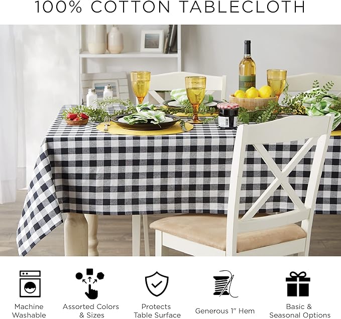 DII French Stripe Dining Table Collection Farmhouse Style Tablecloth, 70 Inches Round, Blue Chambray