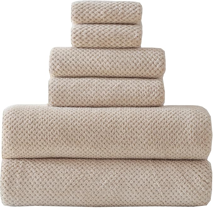 30x60 Inches Extra Large Bath Towels Set Super Soft Absorbent Luxury Microfiber Towels for Bathroom (Beige,6PCS)