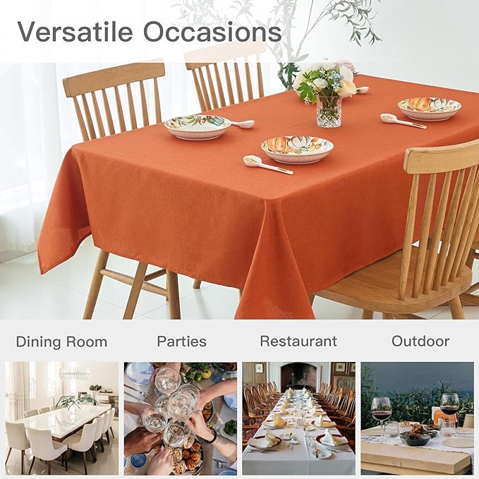 maxmill Square Linen Textured Tablecloth Water Resistance Antiwrinkle Spill Proof Harvest Table Cloth, Decorative Fabric Table Cover for Thanksgiving Fall Halloween Party Holiday, 70 x 70 Inch, Rust