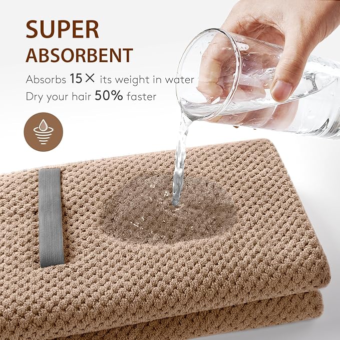 YFONG Large Hair Towel Wrap for Women, Super Absorbent Microfiber Hair Towel for Curly Hair, Fast Drying Hair Turbans with Elastic,Hair Drying Towel Wrap for Hair Care Anti Friz 26.3" X 40" (Brown)