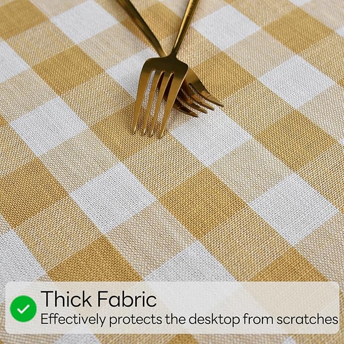 Gingham Table Cloth for Rectangle Tables Yellow Checkered Plaid Tablecloth Heavy Duty Cotton Blend Washable & Wrinkle Table Cover for Outdoor Kitchen Dining Picnic Camping (52x70 Inch)