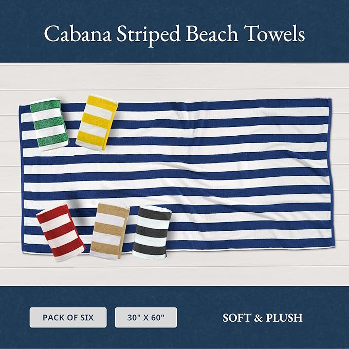 LANE LINEN 6 Pack Beach Towels - 100% Cotton Oversized Pool Towels with Bag, Soft & Absorbent (30"x60") Beach Essentials for Women - Tropical Escape