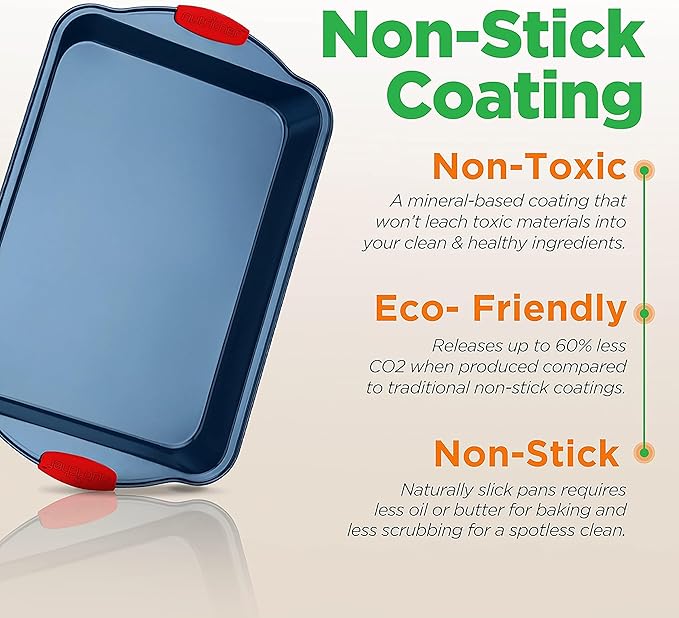 NutriChef 8-Piece Nonstick Baking Pan Set - Premium Carbon Steel Bakeware w/ Silicone Handles - Includes Pizza Tray, Loaf Pan, 12-Cup Muffin Pan, Round/Square Pans, & Cookie Sheet - Blue