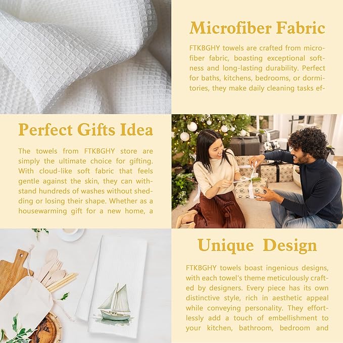 Sage Green Sailboat Steam Train Decorative Hand Towels Gifts, Kids Boys Bathroom Decor, Watercolor Transportation Decorative Dish Hand Tea Towels for Bathroom Kitchen, 16x24 Inch Set of 2