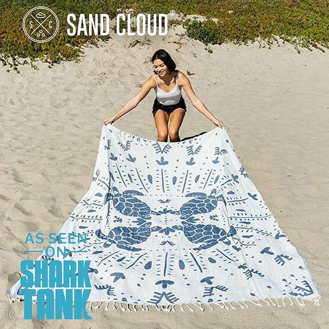 Sand Cloud Extra Large Turkish Beach Towel - Sand Free - 100% Organic Turkish Cotton Yarn - Quick Dry Towel for Beach, Picnic, Blanket or Bath - As Seen on Shark Tank - Marine Life (Prism Turtles XL)