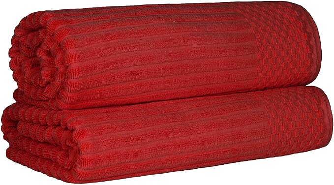Cotton 2-Piece Solid and Ribbed Bath Sheet Set, Bath Sheets- 34" x 68", Burgundy by Superior