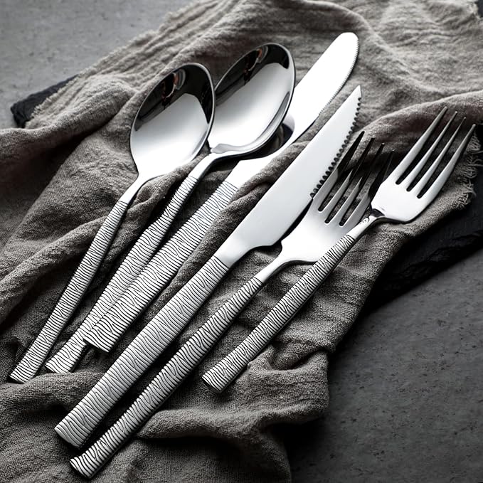 Silverware Set of 24 Stainless Steel Flatware Set with Steak Knives for 4,Tableware Cutlery Set for Home Kitchen Hotel Restaurant