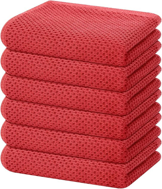 Homaxy 100% Cotton Waffle Weave Kitchen Dish Towels, Ultra Soft Absorbent Quick Drying Cleaning Towel, 13 x 28 Inches, 6-Pack, Brick Red