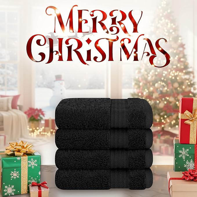 Cotton Paradise 100% Cotton Turkish Washcloth Set for Bathroom, 4 Piece Soft Absorbent Small Hand Face Towels Wash Rags, Black
