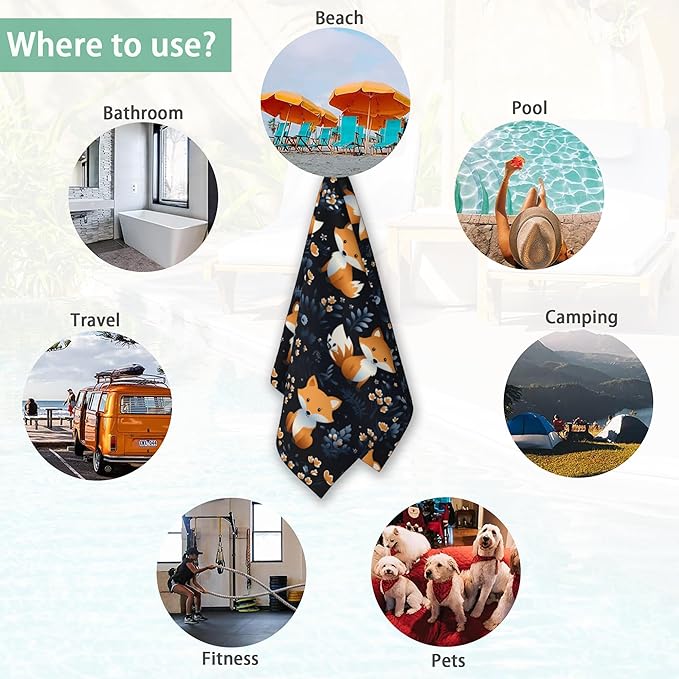 Hand Towels for Bathroom,Cute Foxes Floral Hand Towel Set of 2 Face Washcloths Fingertip Kitchen Towels Soft Bath Dish Cloth for Gym Hotel Spa Sport 14"X28"