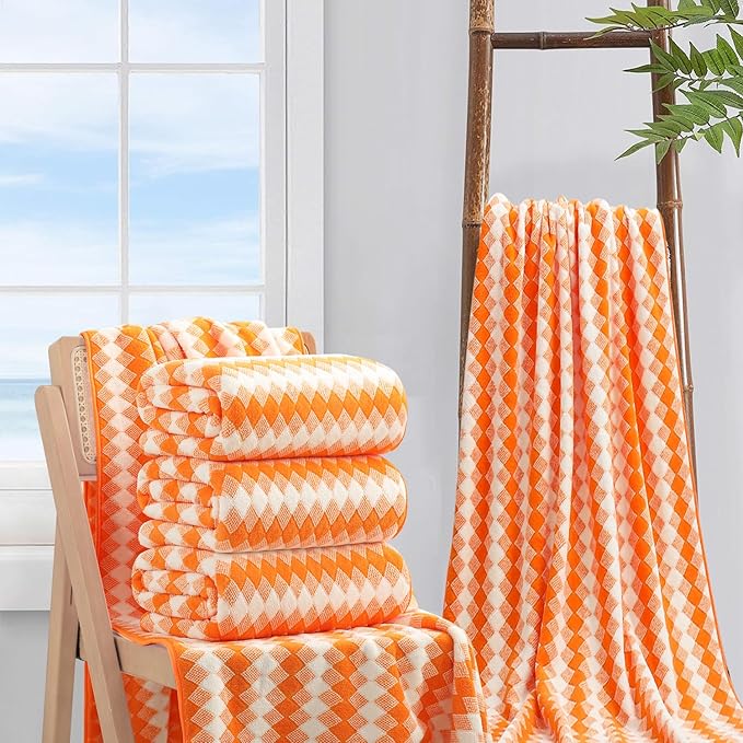 4 Piece Extra Large Bath Towel Set Oversized Bath Sheet 35"x70" Bathroom Towel Set Soft Highly Absorbent & Quick Dry Premium Bath Towel for Bathroom 600GSM Shower Towel Spa Gym Hotel,Orange