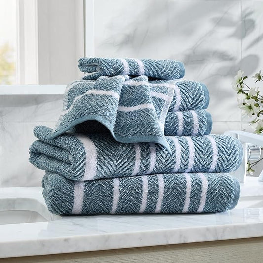 Nautica - Bath Towels, 100% Soft & Absorbent Plush Cotton Towels with Yarn Dye Loops, Medium Weight Bathroom Towels (Cruise Along Blue, 6 Piece)
