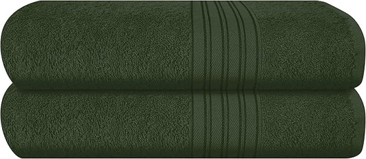 BOUTIQUO 100% Cotton 2 Pack Bath Towel Set 28x55, Eco-Friendly Large Bath Towels, Compact Quickdry Lightweight Soft & Highly Absorbent Bath Towel, Ideal for Everyday Gym Travel Camp Pool - Olive Green