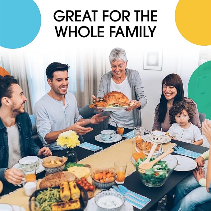 Party Solids Disposable Light Blue Plastic Spoons 200 Pcs - Heavy Duty, Modern, Elegant Plastic Disposable Cutlery