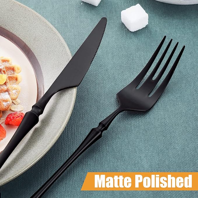 Lemeya 20-Piece Matte Black Silverware Set for 4,Modern 18/10 Stainless Steel Flatware Set,Unique Rustic Cutlery Utensils Set,Spoon and Fork Set for Home, Restaurant,Mirror Polished,Dishwasher Safe