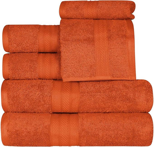 Superior 700 GSM Long Staple 100% Combed Cotton, Durable, Plush and Absorbent 6-Piece Single Ply Towel Set - Sandstone