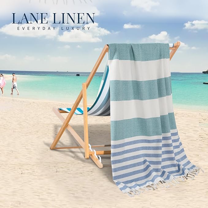 LANE LINEN Beach Towels for Women - 2 Pack Large Beach Towels Oversized, Pre-Washed, Sand Free Towel, Quick Dry, Lightweight and Soft Bath Towel, 39"x71" - Old Glory Teal