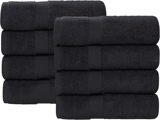 Superior 8-Piece Cotton Hand Towel Set, Small Towels for Fast Dry, Home Essentials, Bathroom Decor, Face, Body, Spa, Resort, Gym, Lightweight, Soft, House Accessories, Franklin Collection, Black