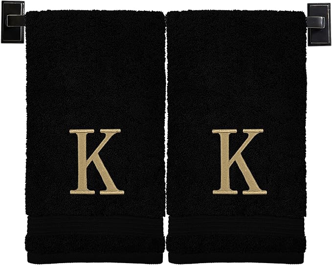 Monogrammed Hand Towels for Bathroom | Luxury Turkish Cotton | Embroidered in USA | Set of 2 | Choose Set Color and Monogram Color | A - Z | Modern Font