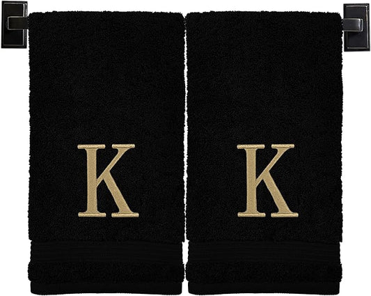 Monogrammed Hand Towels for Bathroom | Luxury Turkish Cotton | Embroidered in USA | Set of 2 | Choose Set Color and Monogram Color | A - Z | Modern Font