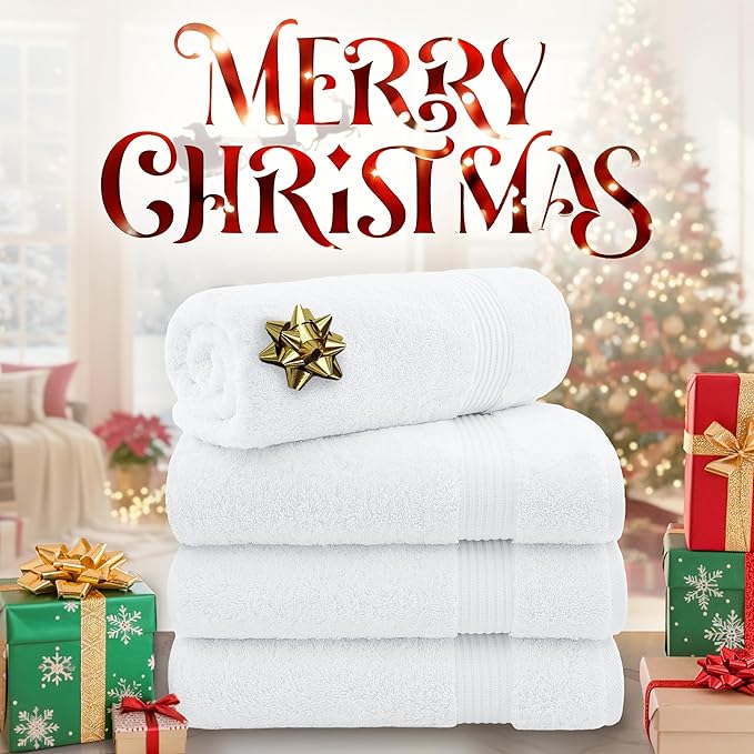 Cotton Paradise 4 Piece Turkish Bath Towels for Bathroom, Extra Large Soft Plush Towels Bathroom Set, White