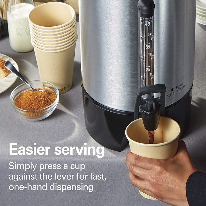 Hamilton Beach 45 Cup Coffee Urn and Hot Beverage Dispenser, Silver (40519)