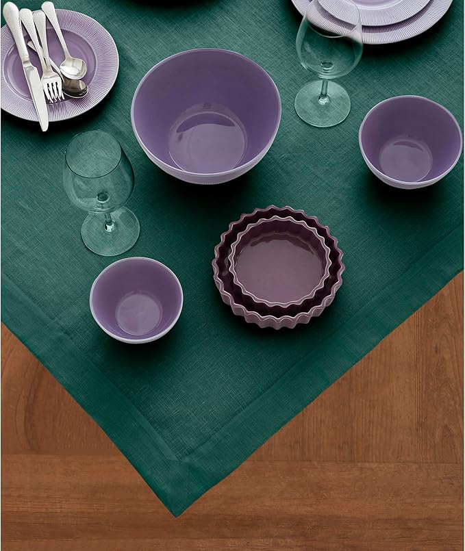 Solino Home Linen Tablecloth 52 x 52 Inch - 100% Pure Linen Rainforest Green Square Tablecloth - Fete, Machine Washable Table Throw for Winter, New Year