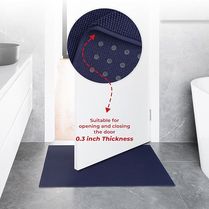 American Soft Linen Bath Rug, 20 in 34 in 100% Cotton Bath Mats Rugs for Bathroom, Slip Reducer Washable Shaggy Form Area Rugs, Navy Blue Bath Rug