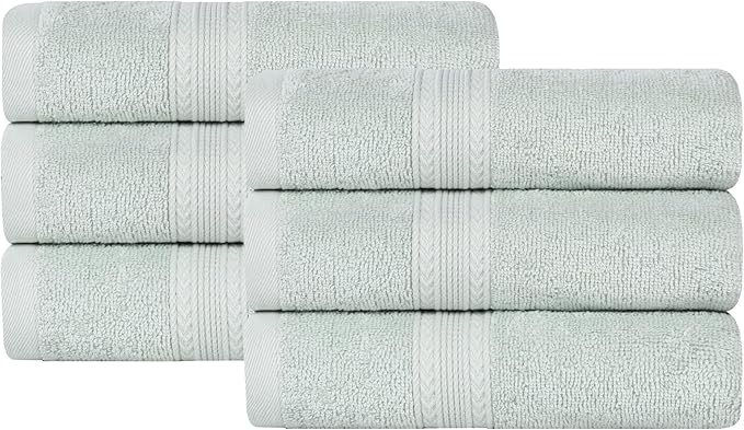 Superior Eco-Friendly Cotton 6-Piece Hand Towel Set, Small Towels for Spa, Resort, Hotel, Guest Bath, Kitchen, Quick Dry, Soft, Bathroom Accessories, Home and Apartment Essentials, Aqua Marine
