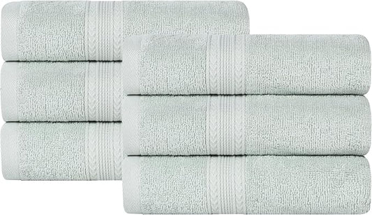 Superior Eco-Friendly Cotton 6-Piece Hand Towel Set, Small Towels for Spa, Resort, Hotel, Guest Bath, Kitchen, Quick Dry, Soft, Bathroom Accessories, Home and Apartment Essentials, Aqua Marine