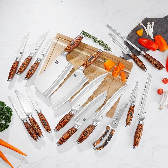 MSY BIGSUNNY Knife Block Set 17-piece Knife Set with Wooden Block - German Steel Perfect Cutlery Set Gift