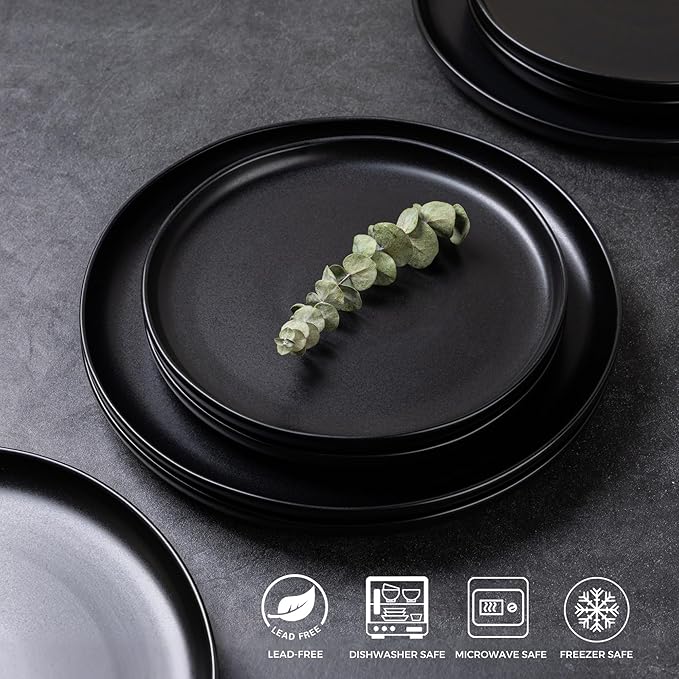 AmorArc Ceramic Dinnerware Sets, Wavy Rim Stoneware Plates and Bowls Sets, Highly Chip and Crack Resistant | Dishwasher & Microwave & Oven Safe Dishes set, Service for 8 (24pc)