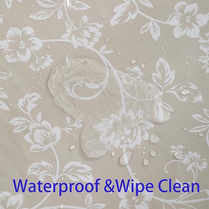 Heavy Duty Vinyl Tablecloth with Flannel Backing Waterproof Oil-Proof Plastic Table Cloth Stain-Resistant Wipeable Rectangle or Square Table Cover for Indoor and Outdoor (Beige Floral,60x84 Inch)