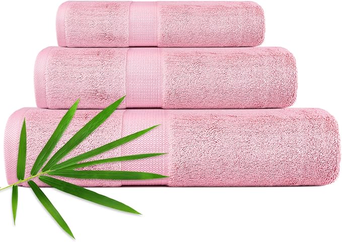 3-Piece Luxury Bath Towels - Super Soft, Highly Absorbent - Pink - For Face & Body - Adults & Kids